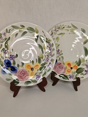 Mariam's Garden By Tabletops Unlimited Hand-Painted Floral Salad Plate, Set Of 2